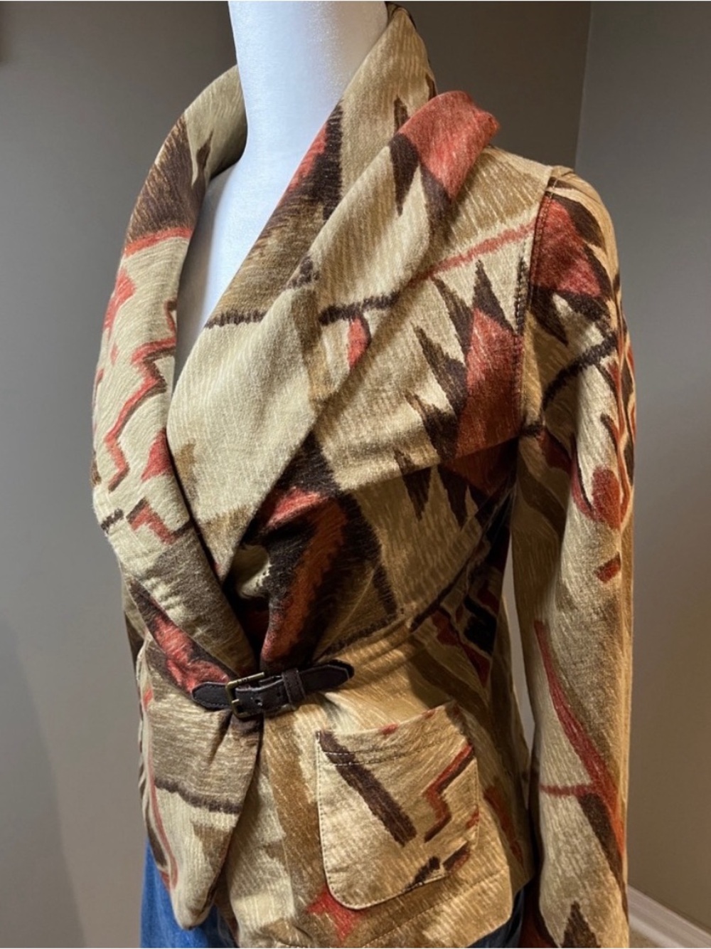 LAUREN Ralph Lauren Tan & Rust Patterned Belted Blazer - Picture 3 of 6